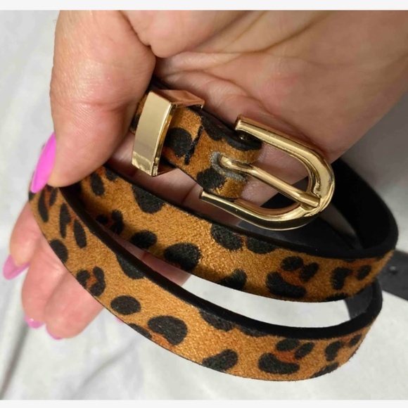 Animal Leopard Print Skinny Brown Belt - Picture 4 of 7